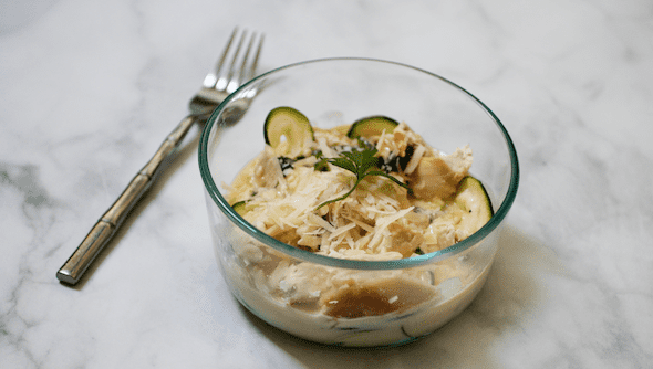 CBD-infused alfredo sauce over zoodles